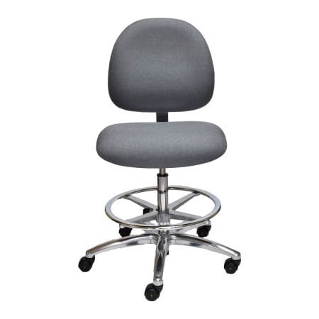 Industrial Seating ESD Stool with Footrest - High Back - Fabric - Gray - Aluminum Base AE20W-FC Grey-431